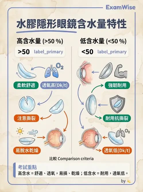 驗光生 - 軟式鏡片單體材料特性與含水量 - AI 圖文解析預覽