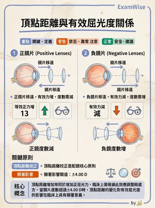 驗光生 - 隱形眼鏡與框架眼鏡頂點距離度數換算 - AI 圖文解析預覽