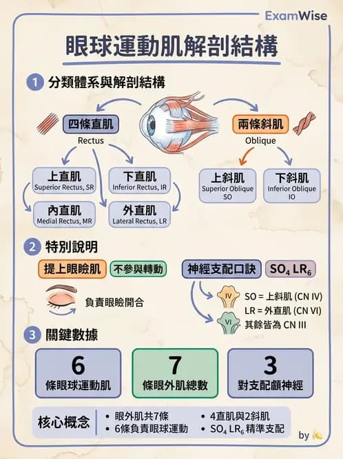 驗光生 - 眼外肌解剖與運動神經支配 - AI 圖文解析預覽