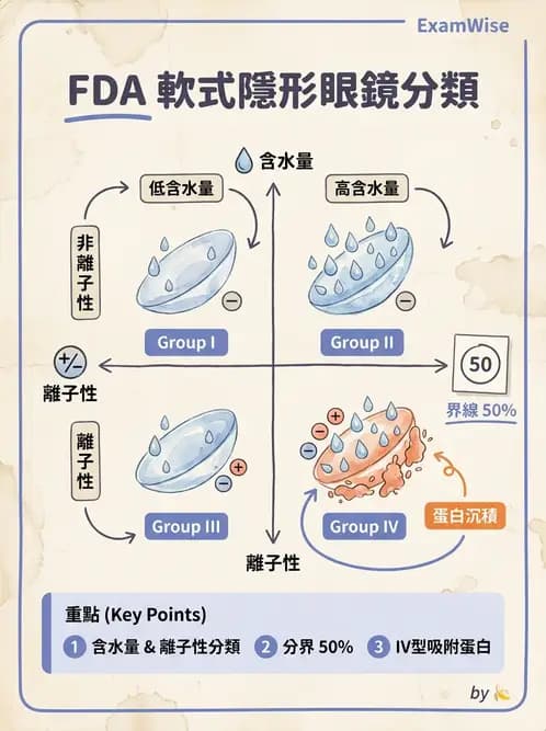 驗光生 - 軟式鏡片FDA分類、離子性與沉積物特性 - AI 圖文解析預覽