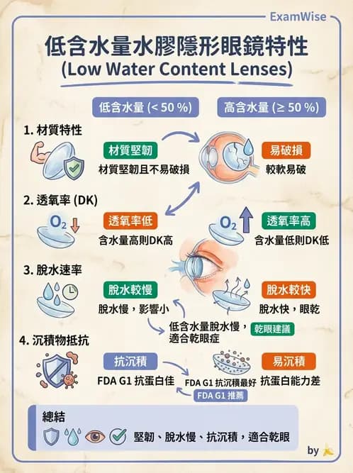 驗光生 - 軟式鏡片單體材料特性與含水量 - AI 圖文解析預覽