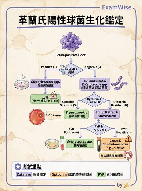 醫檢師 - 鏈球菌與其他革蘭氏陽性桿菌 - AI 圖文解析預覽