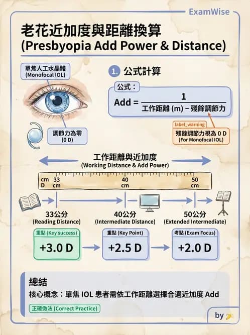 驗光師 - 老花眼概念、調節幅度與配鏡光學 - AI 圖文解析預覽
