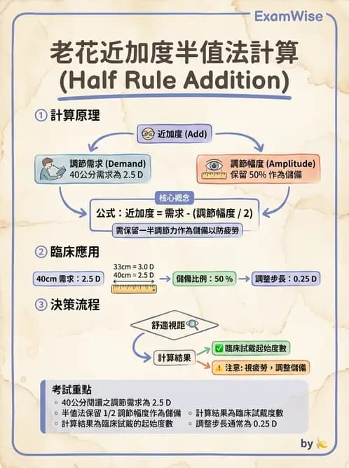 驗光師 - 老花眼概念、調節幅度與配鏡光學 - AI 圖文解析預覽