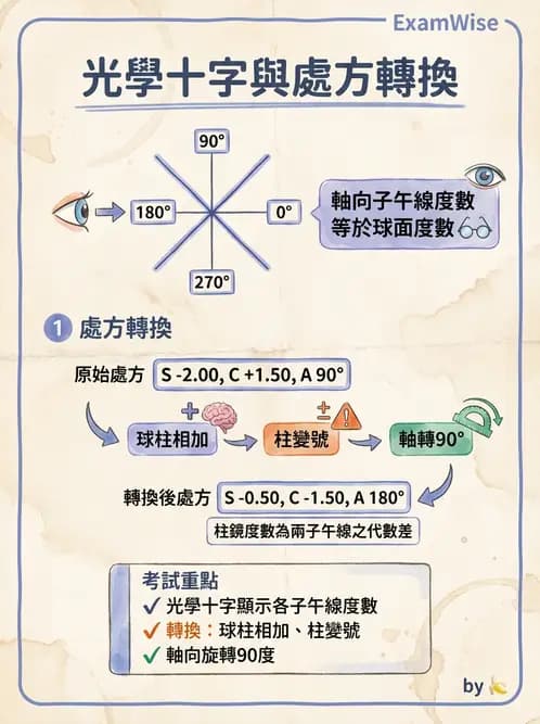驗光師 - 光學十字轉換與處方表示法 - AI 圖文解析預覽