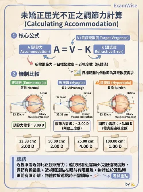 驗光師 - 調節機制與調節量計算 - AI 圖文解析預覽
