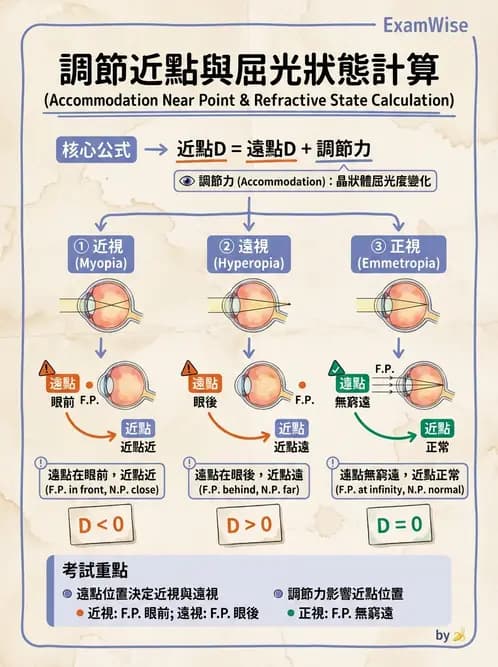 驗光師 - 調節機制與調節量計算 - AI 圖文解析預覽