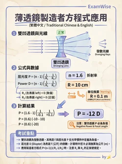 驗光師 - 透鏡屈光力與聚散度計算 - AI 圖文解析預覽