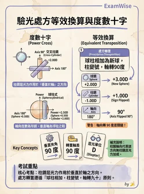 驗光師 - 光學十字轉換與處方表示法 - AI 圖文解析預覽