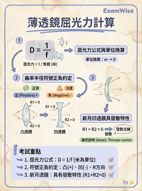 驗光師 - 透鏡屈光力與聚散度計算 - AI 圖文解析預覽