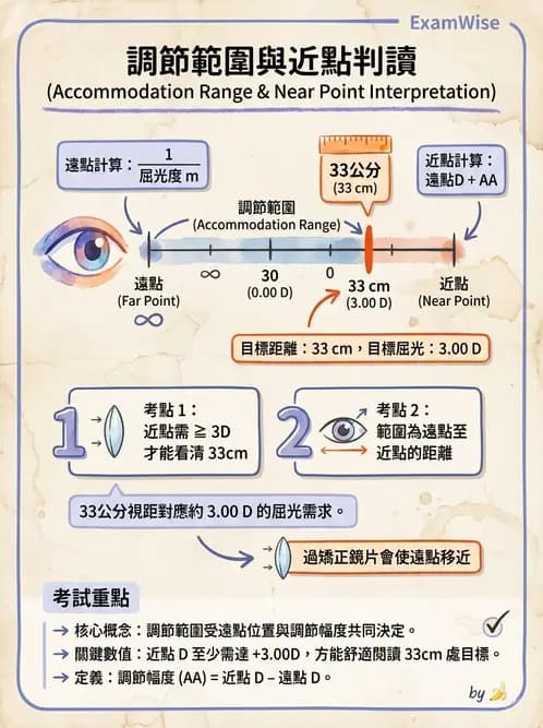 驗光師 - 調節機制與調節量計算 - AI 圖文解析預覽