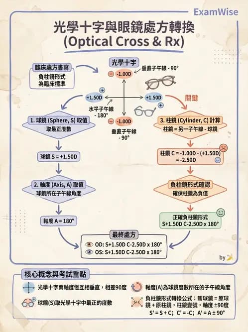 驗光師 - 光學十字轉換與處方表示法 - AI 圖文解析預覽