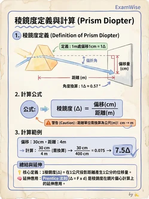 驗光師 - 稜鏡光學原理與度量 - AI 圖文解析預覽
