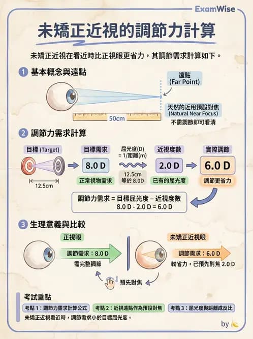 驗光師 - 調節機制與調節量計算 - AI 圖文解析預覽