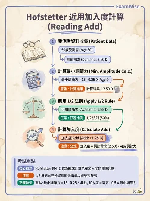 驗光師 - 老花眼概念、調節幅度與配鏡光學 - AI 圖文解析預覽