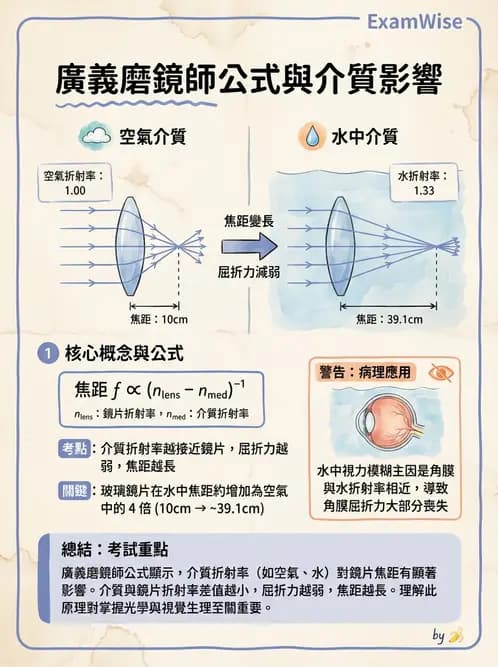 驗光生 - 球面折射介面與薄透鏡屈光力計算 - AI 圖文解析預覽