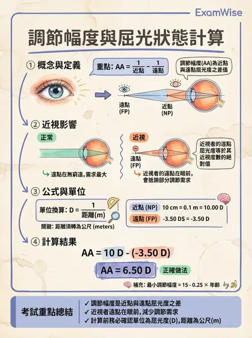 驗光生 - 調節幅度計算與近遠點關係 - AI 圖文解析預覽