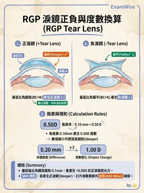 驗光生 - 隱形眼鏡度數計算(硬式RGP淚鏡補償與戴鏡驗光) - AI 圖文解析預覽