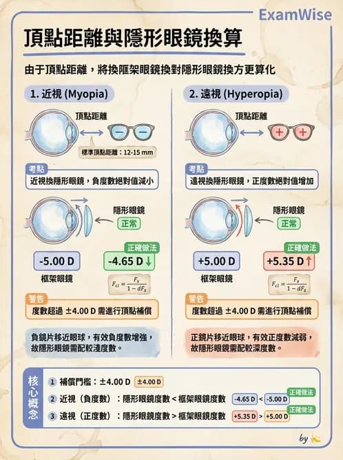 驗光生 - 隱形眼鏡與框架眼鏡頂點距離度數換算 - AI 圖文解析預覽
