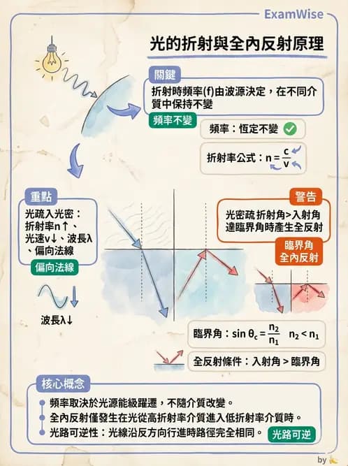 驗光生 - 光的折射定律、全反射與散射現象 - AI 圖文解析預覽