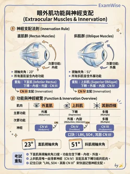 驗光生 - 眼外肌解剖與運動神經支配 - AI 圖文解析預覽