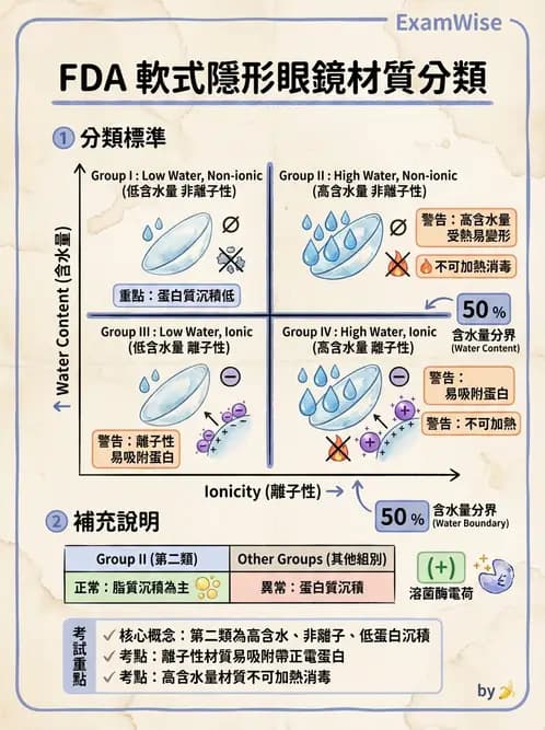 驗光生 - 軟式鏡片FDA分類、離子性與沉積物特性 - AI 圖文解析預覽