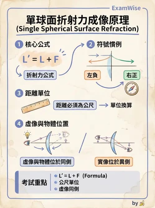 驗光生 - 球面折射介面與薄透鏡屈光力計算 - AI 圖文解析預覽