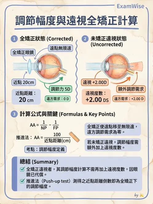 驗光生 - 調節幅度計算與近遠點關係 - AI 圖文解析預覽