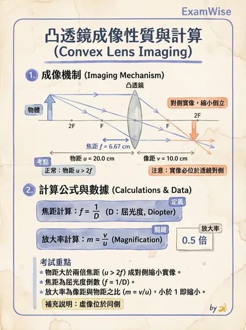 驗光生 - 薄透鏡成像特性與光線追跡 - AI 圖文解析預覽