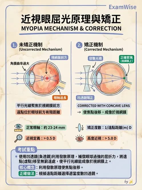 驗光生 - 近視與遠視的分類、成因及眼球光學基礎 - AI 圖文解析預覽