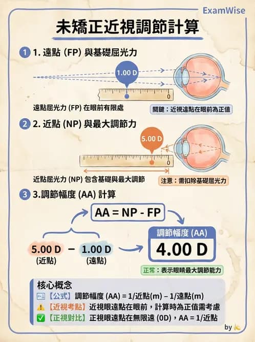 驗光生 - 調節幅度計算與近遠點關係 - AI 圖文解析預覽