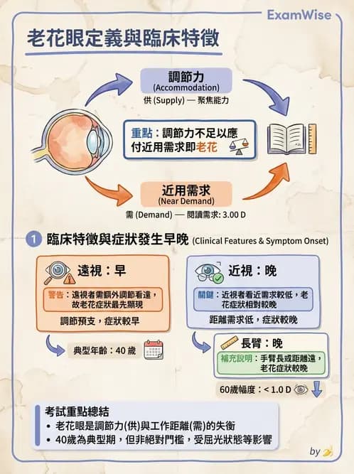 驗光生 - 老花眼基礎概念與調節幅度 - AI 圖文解析預覽