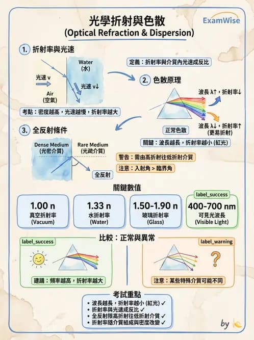 驗光生 - 光的折射定律、全反射與散射現象 - AI 圖文解析預覽