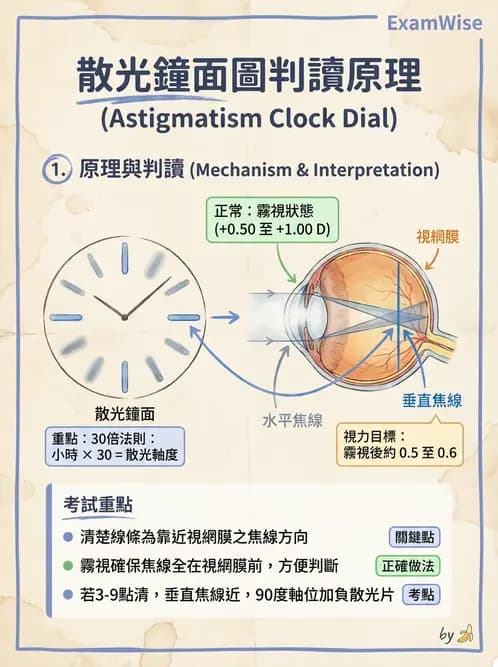 驗光生 - 散光鐘面圖與圖形法檢查 - AI 圖文解析預覽