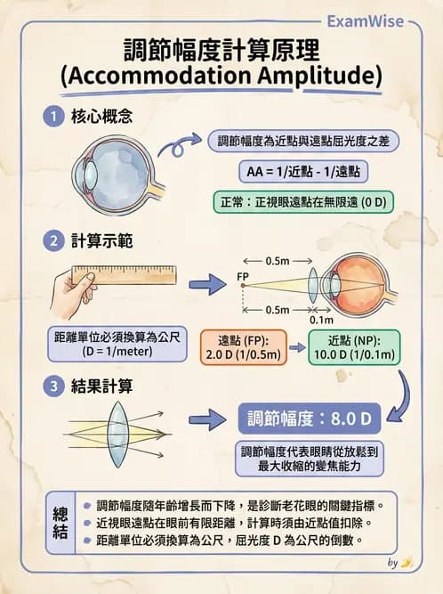 驗光生 - 調節幅度計算與近遠點關係 - AI 圖文解析預覽