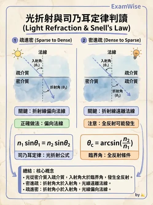 驗光生 - 光的折射定律、全反射與散射現象 - AI 圖文解析預覽