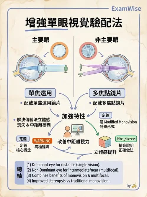 驗光生 - 單眼視覺法(Monovision)原理與驗配 - AI 圖文解析預覽