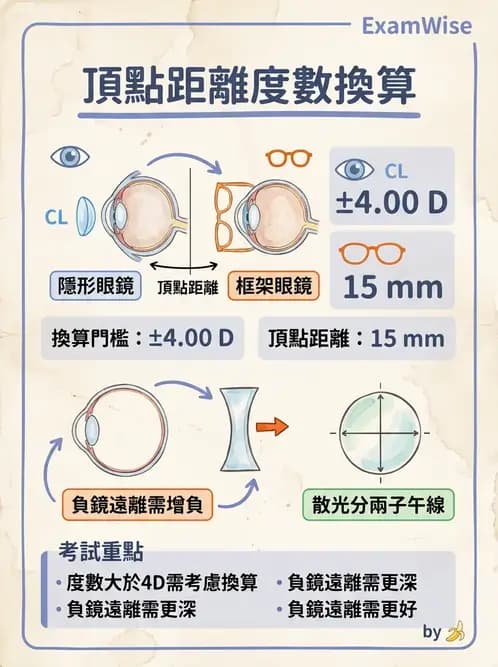 驗光生 - 隱形眼鏡與框架眼鏡頂點距離度數換算 - AI 圖文解析預覽