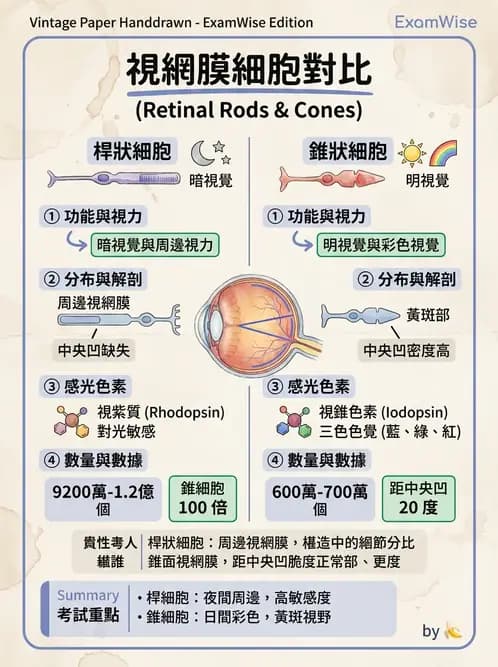 驗光生 - 視網膜組織結構與感光細胞 - AI 圖文解析預覽