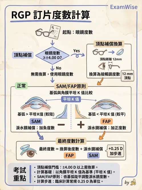 驗光生 - 隱形眼鏡度數計算(硬式RGP淚鏡補償與戴鏡驗光) - AI 圖文解析預覽