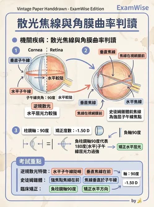 驗光生 - 焦線、Sturm間隔、等效球鏡度與檢影計算 - AI 圖文解析預覽
