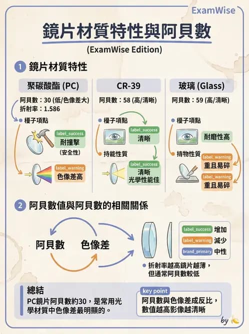 驗光生 - 鏡片材質特性與光學性質 - AI 圖文解析預覽