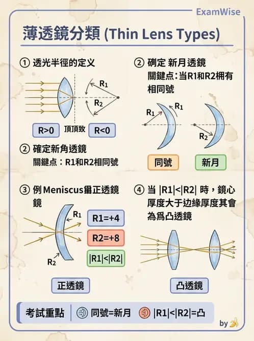 驗光生 - 球面折射介面與薄透鏡屈光力計算 - AI 圖文解析預覽