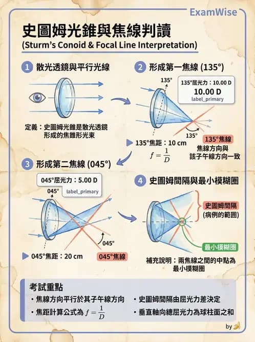驗光生 - 焦線、Sturm間隔、等效球鏡度與檢影計算 - AI 圖文解析預覽