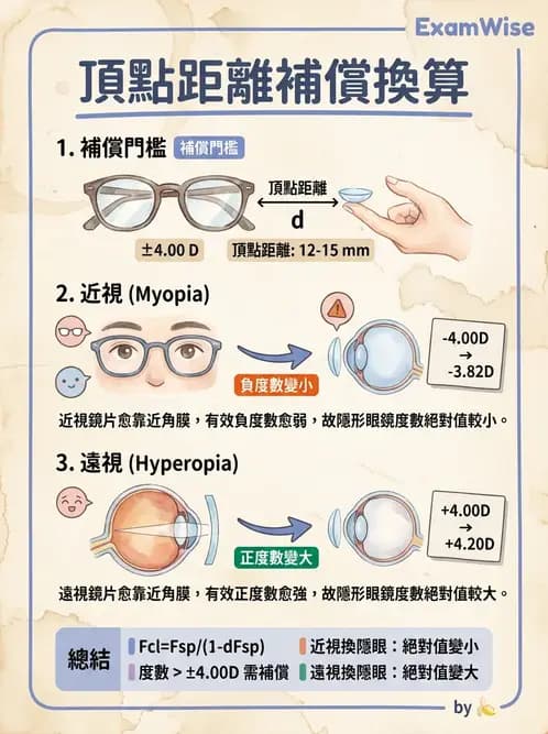 驗光生 - 隱形眼鏡與框架眼鏡頂點距離度數換算 - AI 圖文解析預覽