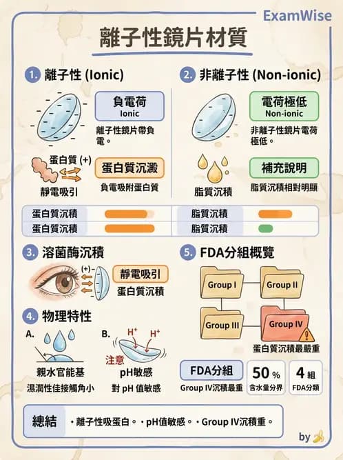 驗光生 - 軟式鏡片FDA分類、離子性與沉積物特性 - AI 圖文解析預覽