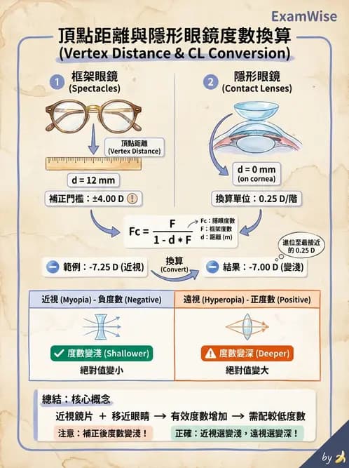 驗光生 - 隱形眼鏡與框架眼鏡頂點距離度數換算 - AI 圖文解析預覽