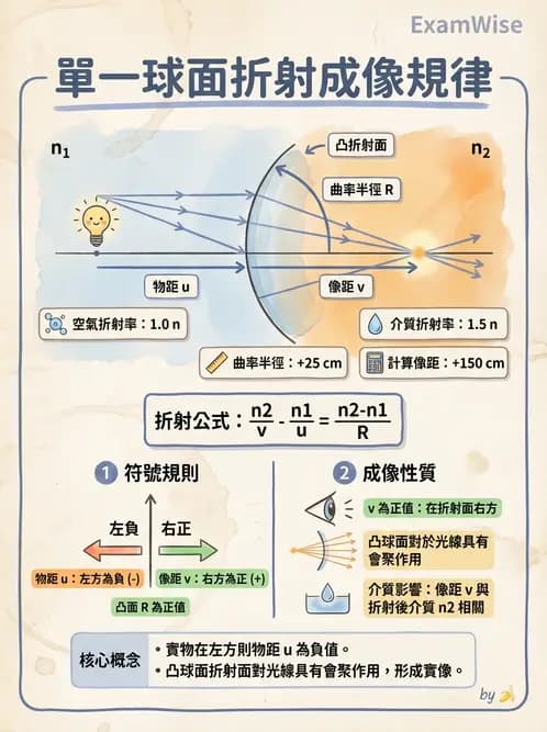 驗光生 - 球面折射介面與薄透鏡屈光力計算 - AI 圖文解析預覽
