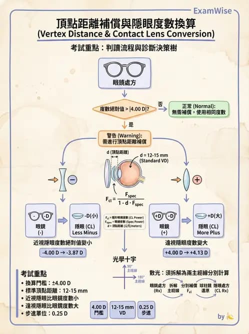 驗光生 - 隱形眼鏡與框架眼鏡頂點距離度數換算 - AI 圖文解析預覽