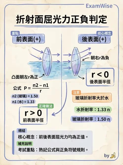 驗光生 - 球面折射介面與薄透鏡屈光力計算 - AI 圖文解析預覽